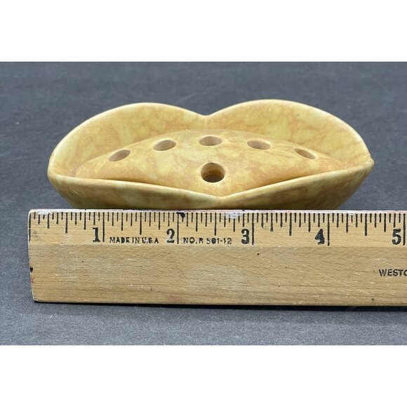 VTG MCM Made In Germany Yellow Ceramic Pottery Art Triangle Flower Frog 715-12 - Picture 8 of 8